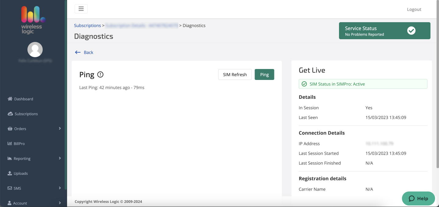 Main View of the Diagnostics page. Before a ping has been done.jpg